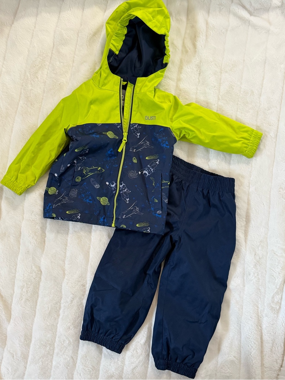 Gusti Kids Lime and Navy Waterproof Rain Set with Printed Jacket